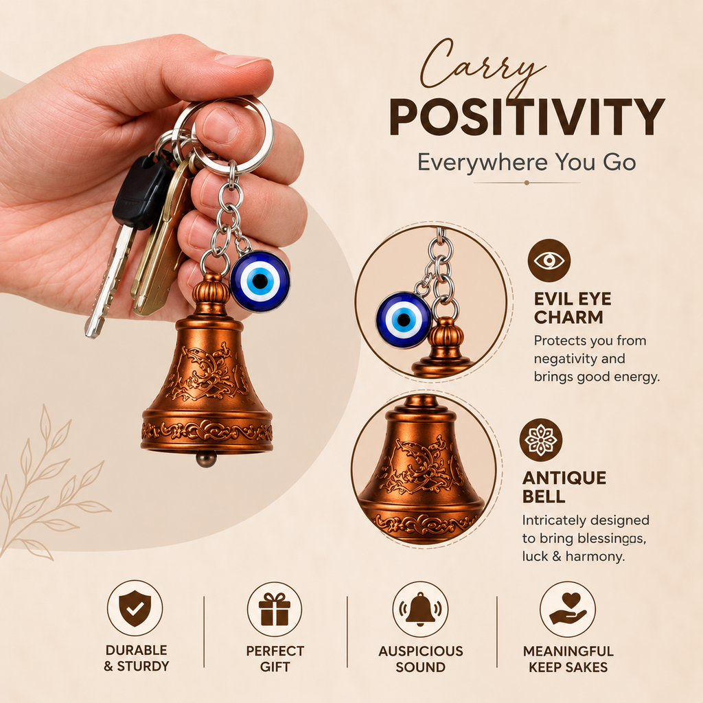 Evil Eye Bell Keychain – Antique Handcrafted Lucky Charm for Protection & Positive Energy