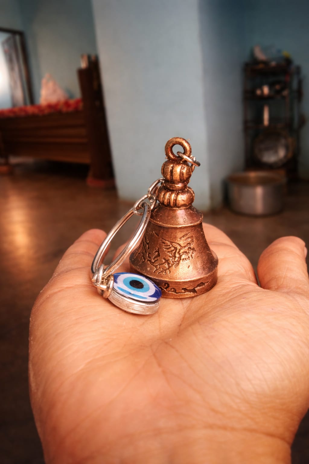Evil Eye Bell Keychain – Antique Handcrafted Lucky Charm for Protection & Positive Energy